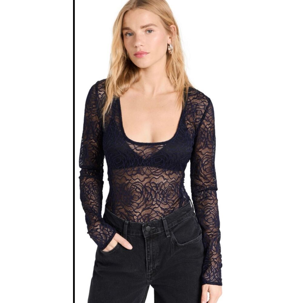 Free People Black Lace Bodysuit